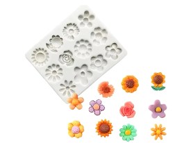 Molde silicona 12 mini flores surtidas 